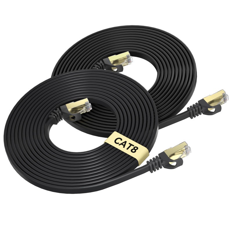 BUSOHE Cat 8 Ethernet Cable 15 FT 2-Pack, 40Gbps 2000MHz Cat8 High Speed Flat Internet Network Patch Cord, SFTP Shielded LAN Wire with Gold Plated RJ45 Connector for Outdoor Indoor - 15FT Black - Image 1